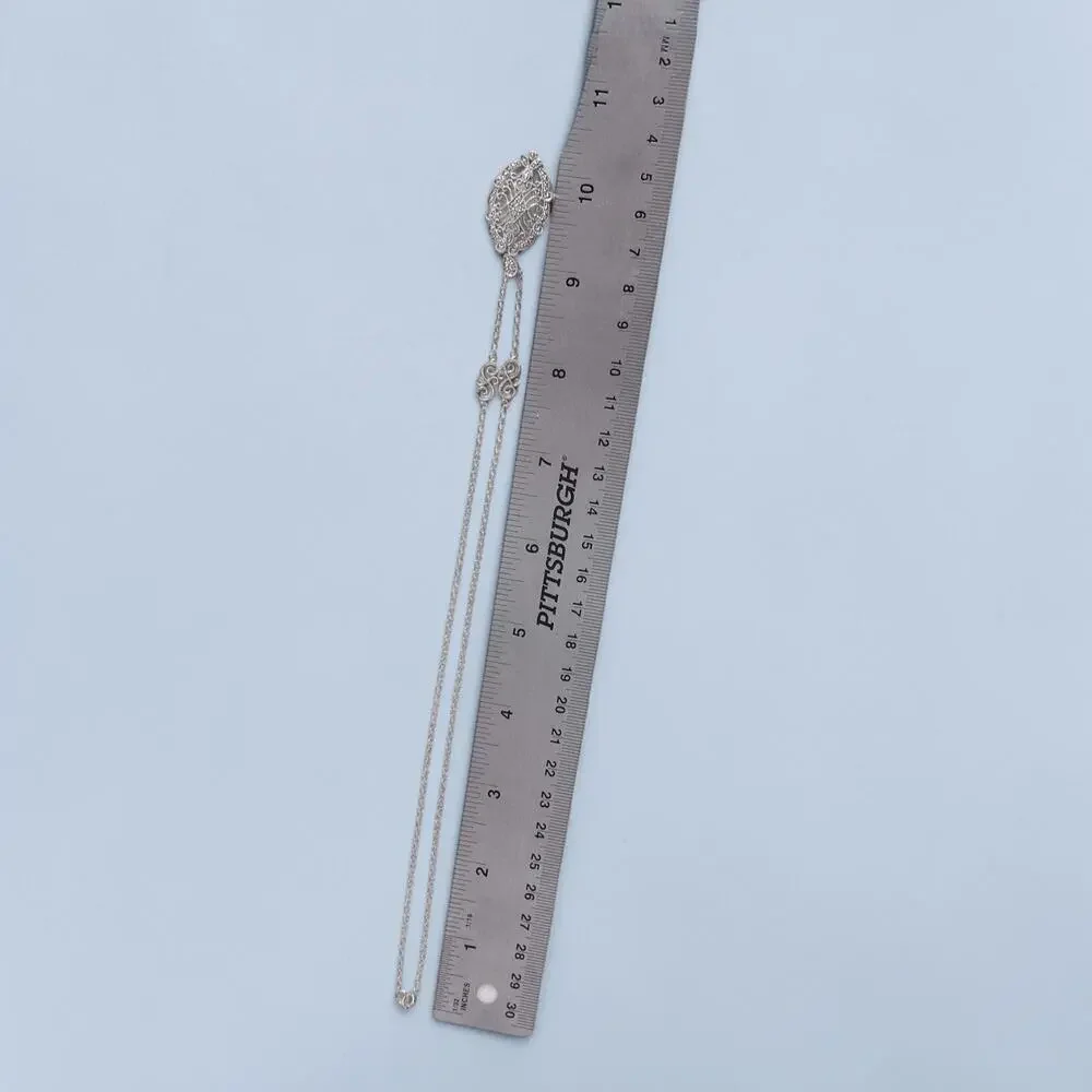 Vintage Sterling Silver Thai Filigree Pendant Necklace SAS Signed 18 Inch 6.8g - Picture 11 of 12